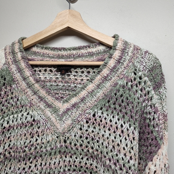Mod Lusive Crochet Sweater Women Size XL Pink Green Open Knit Boho Grunge Fall - Picture 2 of 8